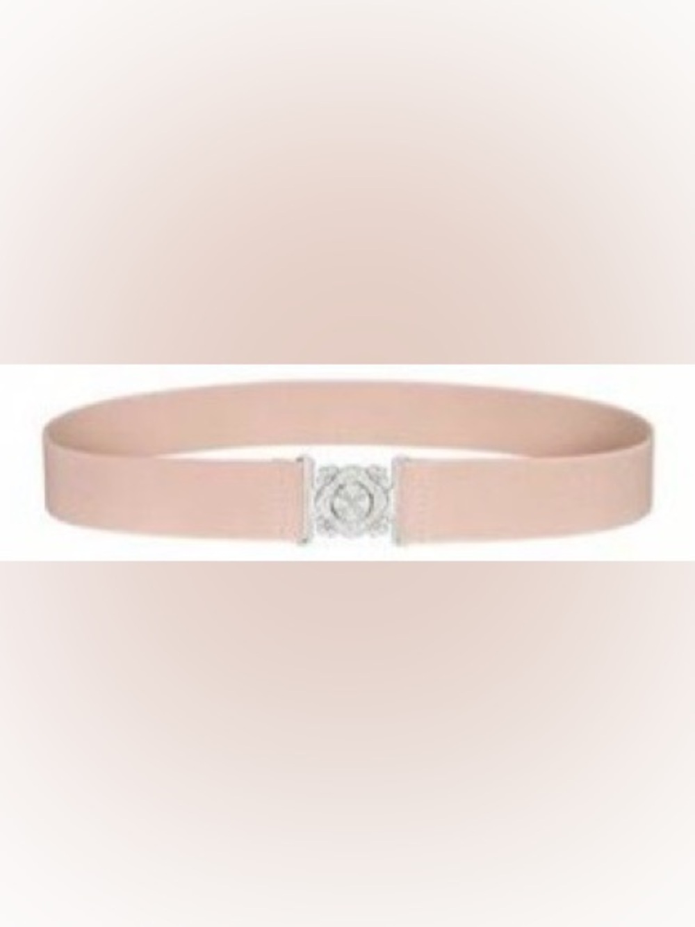 Light Pink Stretch Waist Belt with Silver Tone Floral Buckle | 105 cm